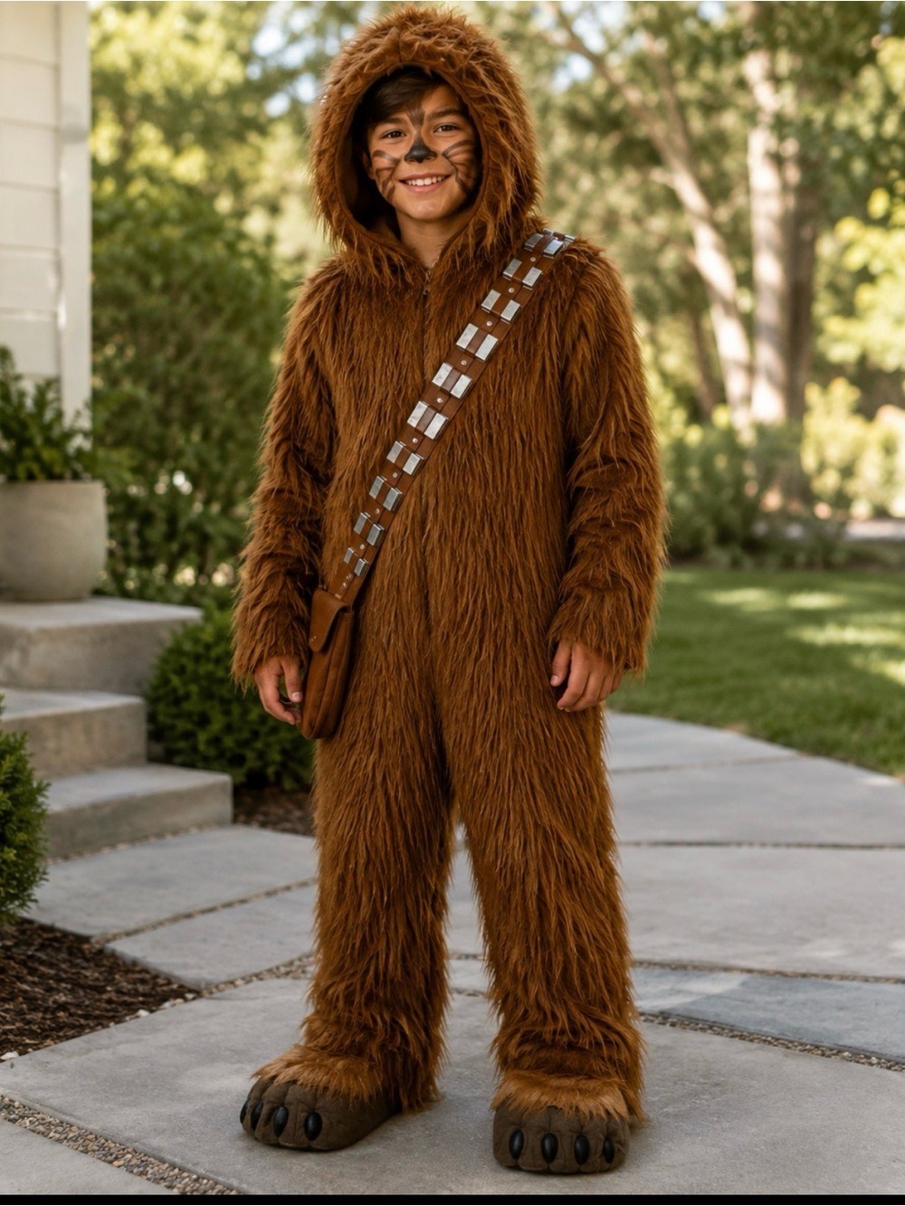 Star Wars Brown Chewbacca Furry One-Piece Hooded Costume - Child XL